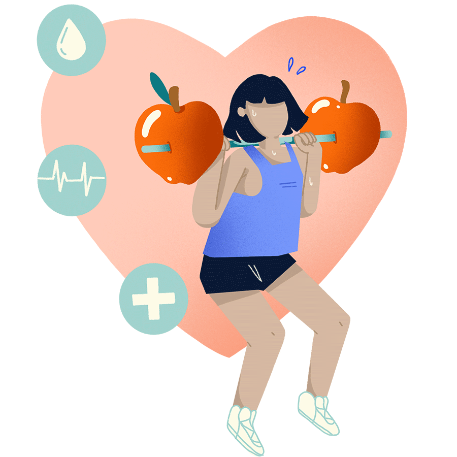 icon of a woman exercising with apples as weights